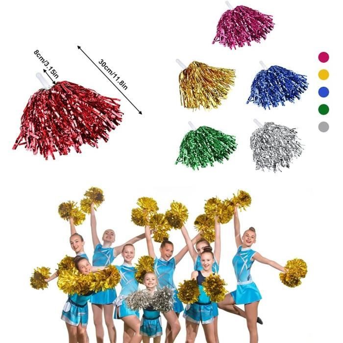 Lot de 12 pompons de pom-pom girl avec bandes métalliques et poignée en  plastique pour matchs de sport, performance sur scène - Cdiscount Sport