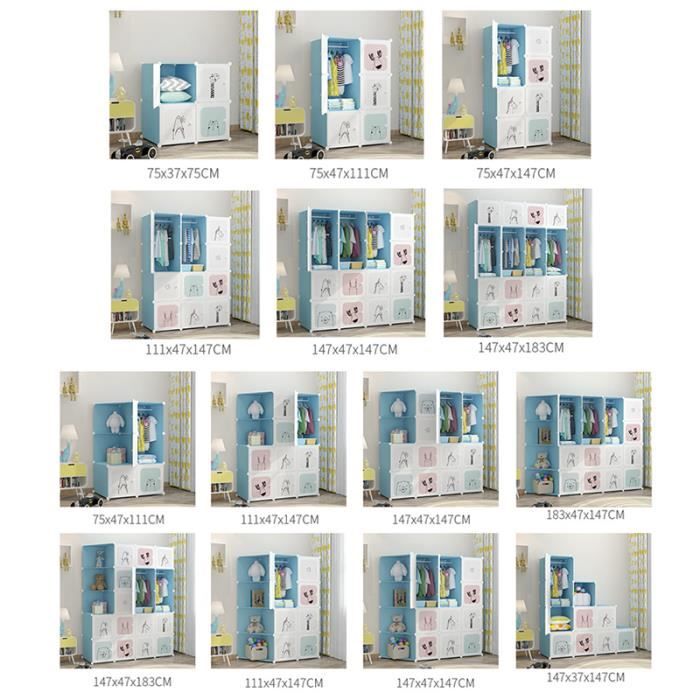 LANTUS Meuble De Rangement Enfant Avec Motifs Animaux – Armoire Plastique étagère DIY 111x37x147 Cm (Bleu)