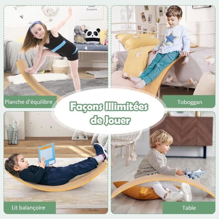 Planche D'équilibre Montessori GOPLUS – Arche En Bambou 90 X 30 X 16,5 Cm – Charge Max 150 Kg – Dès 3 Ans – Naturel