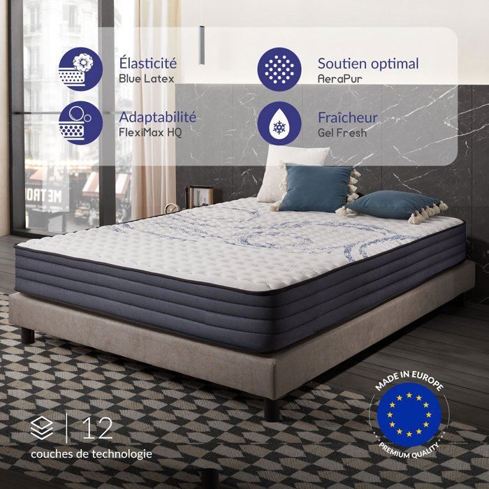 Matelas Naturalex Luxury 160x200 cm - Mousse à mémoire HR et Blue Latex - Confort exceptionnel - Maison Matelas Naturalex Luxury 160x200 cm - Mousse à mémoire HR et Blue Latex - Confort exceptionnel - Maison