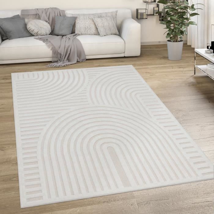 Paco Home Tapis Intérieur/extérieur 80x150cm - Motif Géométrique Blanc - Polypropylène Tissé Plat