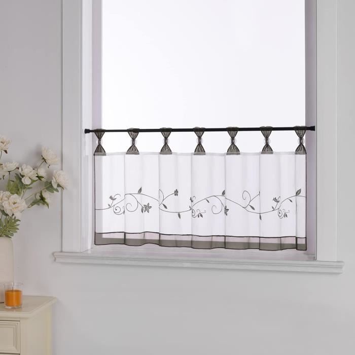Joyswahl Rideau Brise-Bise Transparent « Grète » Motif Chouettes - Rouge - 45 X 90 Cm - Voilage Brodé Avec Passants