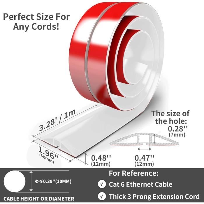 Cache Cable Flexible, Passe Cable Sol, Auto-Adhésif de Goulotte Electrique,  pour Cachez et Protégez Les Câbles Facilement et Pré53 - Cdiscount Bricolage
