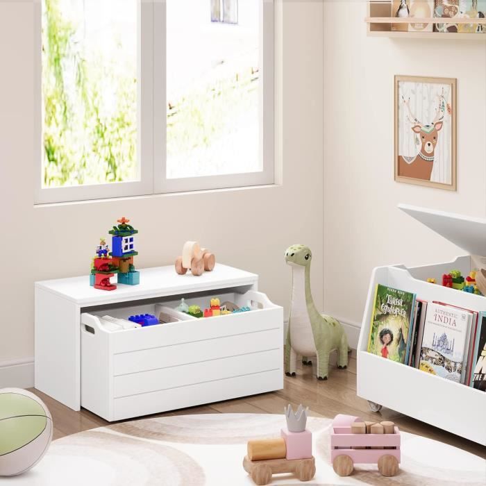 HOCSOK Coffre A Jouet, Rangeent Jouet Enfant à 4 Roues, Banc De