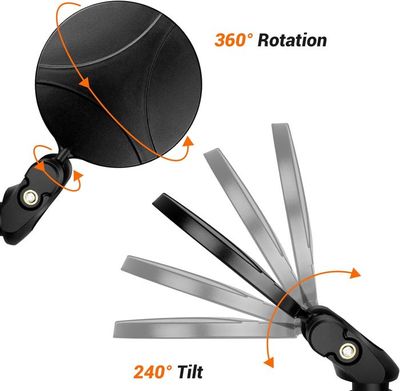 Lot 2 Rétroviseurs Vélo 360° Rotatifs – Grand Angle HD Convexe, Bras Repliable, Compatible 22-33 Mm VTT Route Scooter