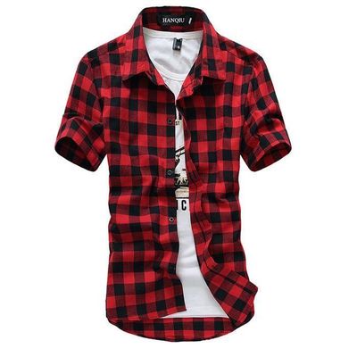 Chemise a carreaux rouge et noir pour homme FUNMOON manches courtes ete Rouge Cdiscount Pret a Porter