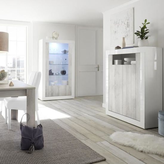 Buffet Vaisselier Blanc Et Couleur Pin Moderne Serena 3 L 110 X P