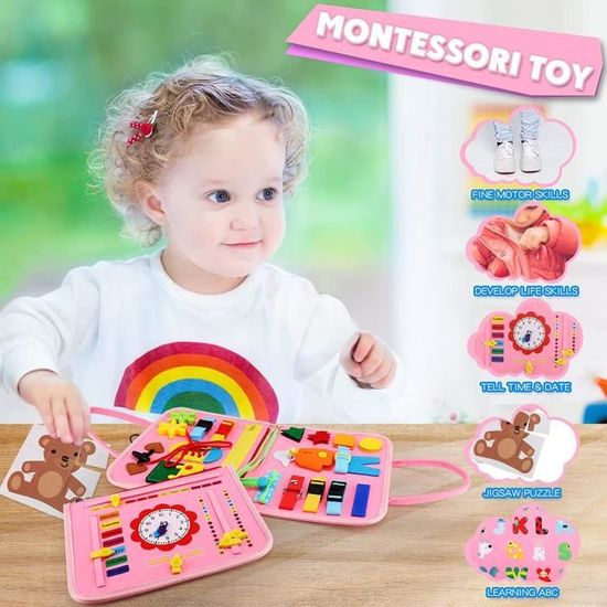 Planche Occupée Montessori 4 Couches - 34 Activités Sensorielle Pour Motricité Fine Enfants 1-5 Ans