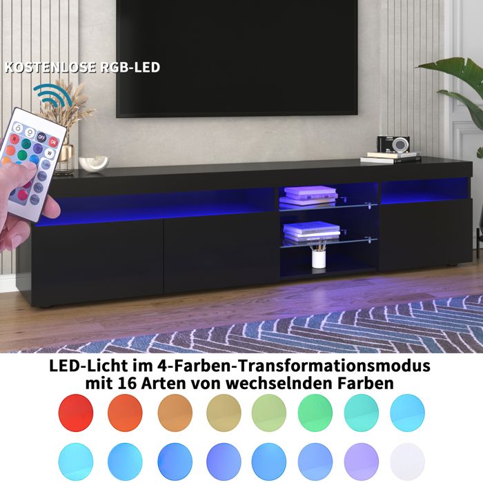 Meuble TV MISNODE Avec LED - Tiroirs Tissu Vintage 108x57cm Noir Bas Salon Rangement Moderne