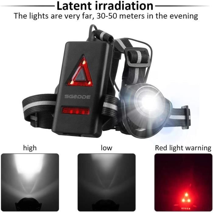 Eclairage de Poitrine, LED Lampe Running pour Course Rechargeable USB,  Lampe de Course à Pied 3