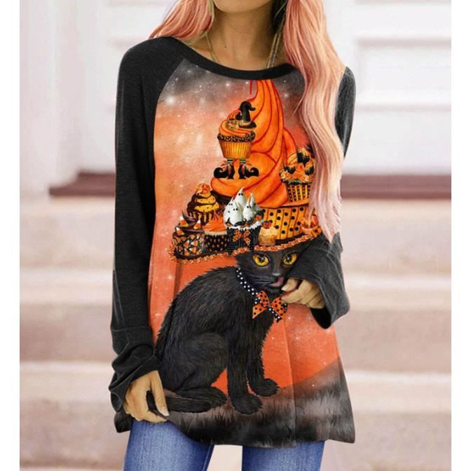 Femme Halloween Costume Citrouille Graphique Sweat Lettre Imprimer