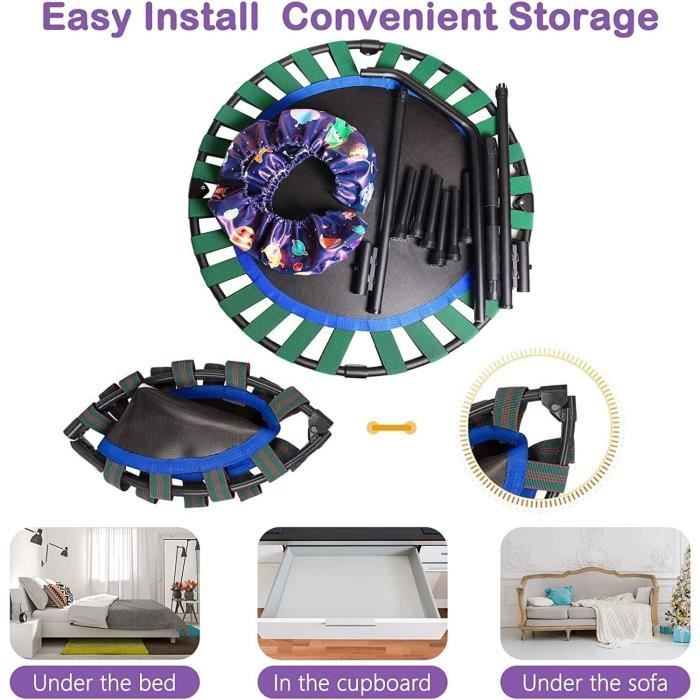 Trampoline pour Enfants 92CM Lumineux avec Poignée Amovible Charge 25KG pour Sports de Saut Intérieur Extérieur