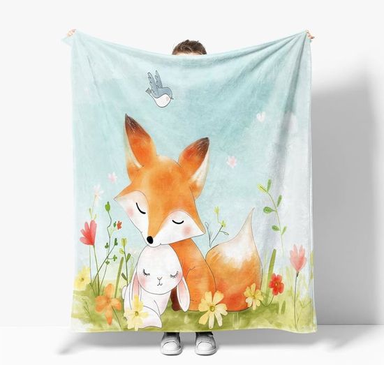 100x150cm-Couverture En Flanelle Jaune Et Renard Couverture Douce Et