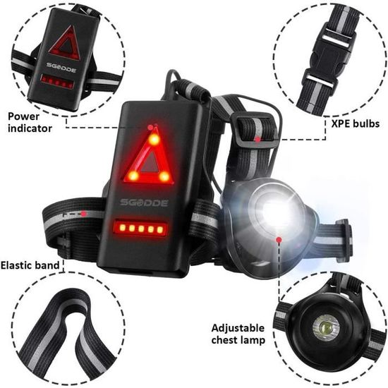 Eclairage de Poitrine pour Course, USB Rechargeable LED Lampe de Poitrine,  500 lumens, angle de faisceau réglable à242 - Cdiscount Sport