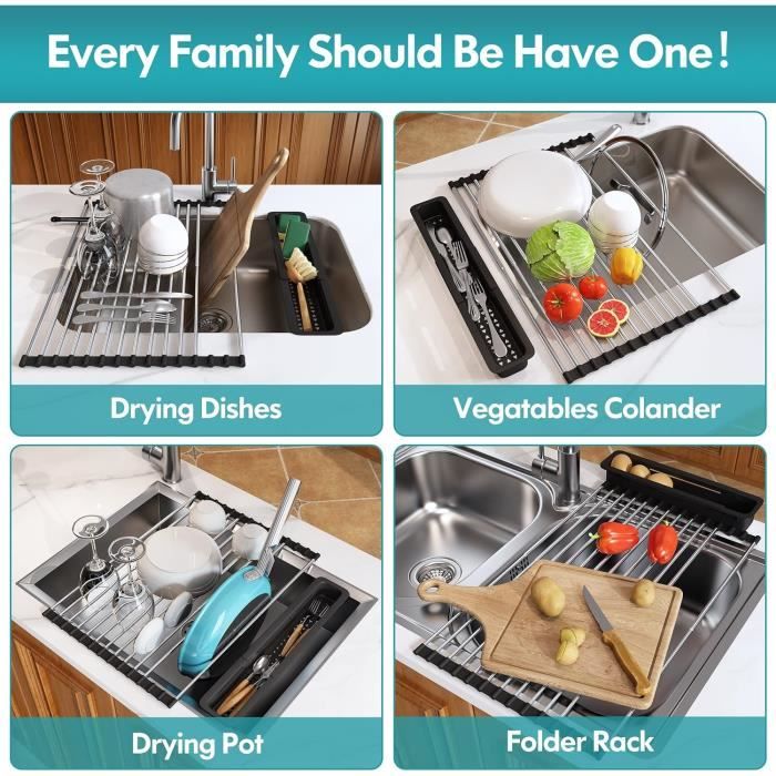 Égouttoir Vaisselle Cuisine, Égouttoir à Vaisselle Extensible Avec Egouttoir Vaisselle Sur Evier Sechoir Avec Egouttoir Pivotant 360 Rangement Vaisselle Gain De Place Pour Evier Plan De Travail 88574185