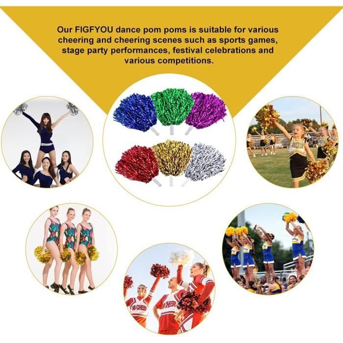 Lot de 100 pompons de pom-pom girl en vrac en plastique avec poignée pour  enfants et adultes - Pour le sport, la danse, les matchs, les équipes, les