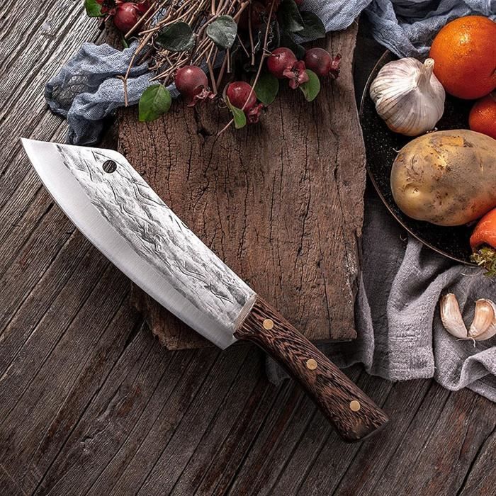 ENOKING Couteau Cuisine Couteau de Chef, 18cm Lame Couperet, Feuille de  Boucher Couteau à Désosser, Couteau de Boucher Forgé à la Main en Acier à  Carbone élevé Coupeur d'os : : Cuisine