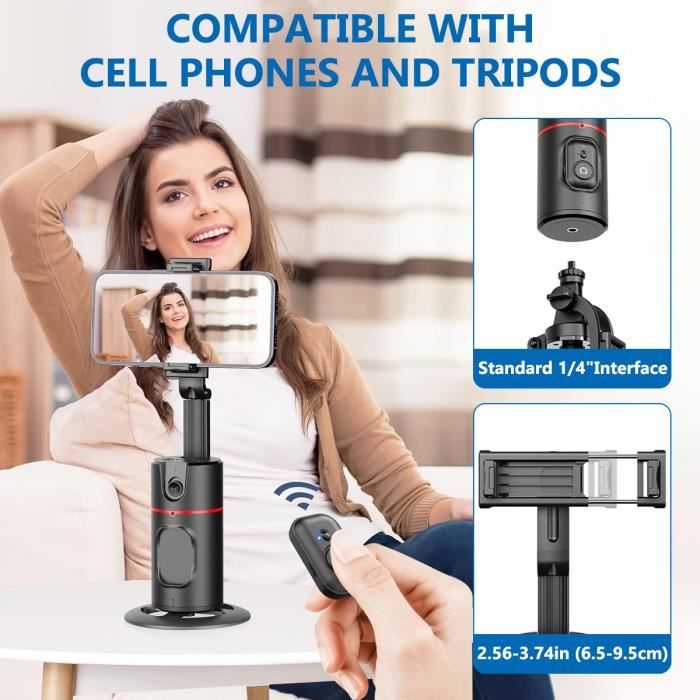 Gimbal Stabilizer Trépied Conférence Télécommande Trépied Suivi Visage Automatique 360° - Support Phone Avec Télécommande, Pour Streaming Selfie Stick Intelligent Stabilisateur Telephone