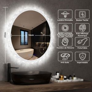 Miroir Salle De Bain LED Alasta - Bluetooth, Horloge, Interrupteur - Design Moderne Argenté