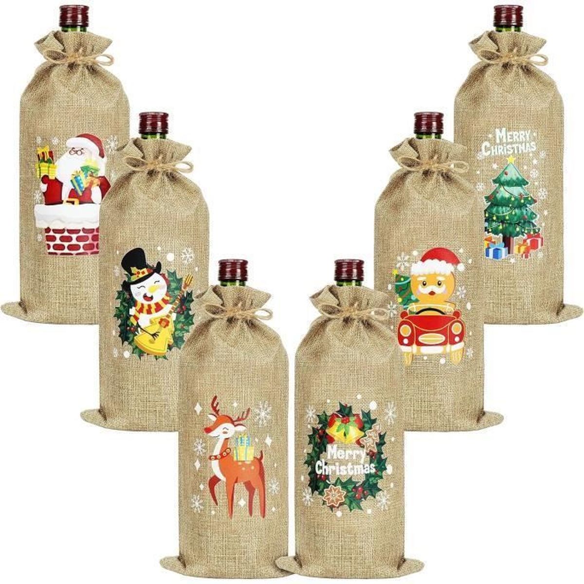 Lot De 16 Sacs Cadeaux En Toile De Jute Pour Bouteille De Vin Avec Cordon De Serrage - Parfaits Pour Mariages, Noël Et Dégustations