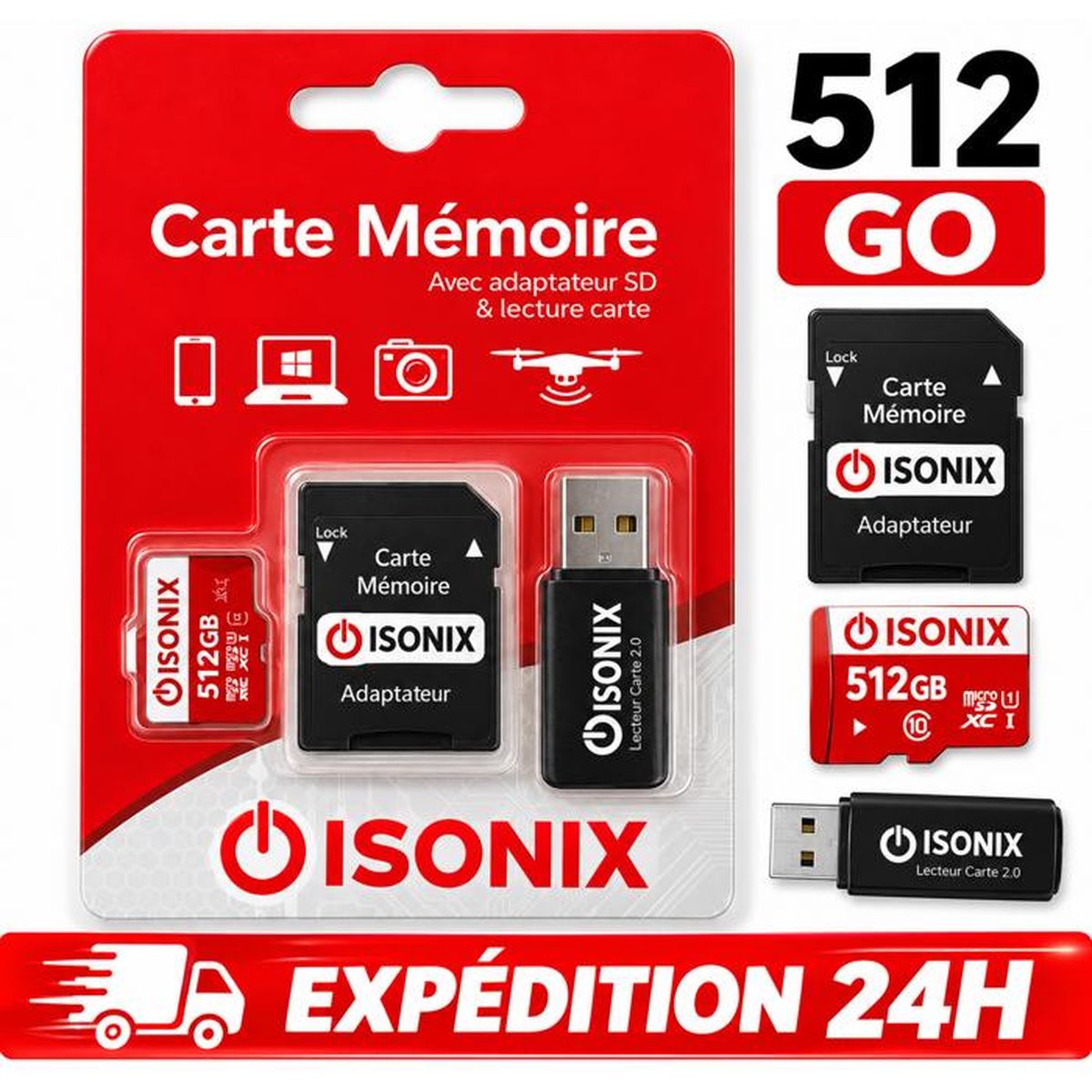 Carte Micro SD 512 Go FamGo - UHS-I U3 V30 A1 - Pour GoPro, Smartphone, Caméra 4K - Haute Endurance Et Vitesse