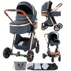 Poussette 3 en 1 Magic ZC Poussettes combinées Poussette trio Jusqu'à 30KG 0-3ans Avec sac à main Avec habillage pluie Bleu