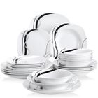 Veweet FIONA 24pcs Service de Table 6pcs Assiette Plate, Assiette Creuse, Assiette à Dessert, Bol Porcelaine pour Pâques