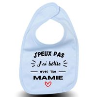 Bavoir bébé "J'peux pas j'ai bêtise avec Mamie " Bleu à offrir cadeau de naissance du nouveau-né et parents la famille s’agrandit