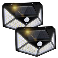 Lampe Solaire Extérieur 100 LED - 2 Pack - Détecteur de Mouvement - éclairage 270° - Noir