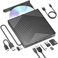 Lecteur Graveur DVD CD Externe USB 3.0 Type-C Ultra Slim 4 USB Ports and 2 emplacements TF-SD EKESOR Noir