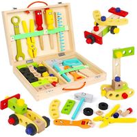 Kit D'outils En Bois PETFU – 23 Pièces – Caisse à Outils, Engrenages, Vis, Marteau – Jouet Montessori Dès 3 Ans