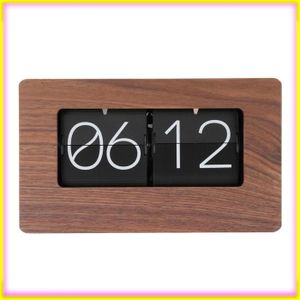 Horloge De Bureau Numérique Rétro Rabattable - Base Bois Et Métal - Noir - à Bascule Automatique