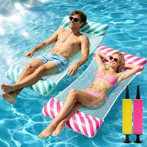 GOLDGE Bouée Piscine 2 Pièces - 4 En 1 : Matelas, Hamac, Chaise Longue & Selle Sportive, Gonflable Pour Adulte, 120x68 Cm, Bleu Ou Jaune