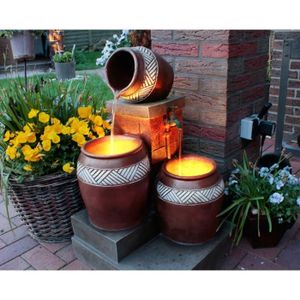 FONTAINE DE JARDIN Fontaine de Jardin ARNUSA - Grande Fontaine avec Lumières - Fontaine pots et vases - Rouge et Gris