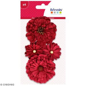 EMBELLISSEMENT Fleurs en papier Artemio - Rouge - 4 pcs