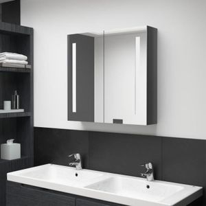 COLONNE - ARMOIRE SDB Armoire de salle de bain à miroir LED Gris brillant 62x14x60 cm