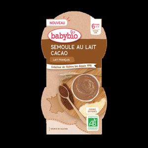 DESSERT LACTÉ Babybio - Bols Desserts Lactés - Semoule au Lait Cacao Lot de 2 - 2x100g - dès 6 mois