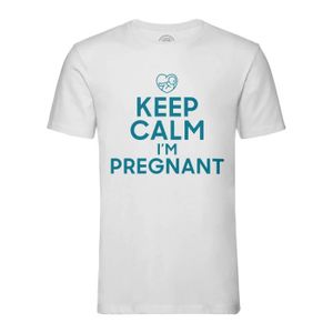 T-SHIRT T-shirt Homme Col Rond Blanc Keep Calm I'm Pregnant Enceinte Mère Future Maman