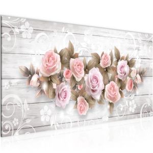 Floral blanc fleur rose Art Photo MULTI 4 PANNEAU SPLIT toile mur 44"
