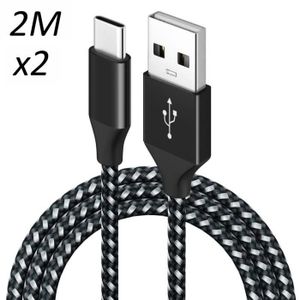 CÂBLE TÉLÉPHONE [2 pack] Cable Nylon noir Type USB-C 2M pour table