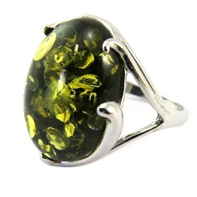 Bague Argent 'Inspiration' ambre vert (rhodié) 19x15 mm [P3345