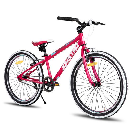 JOYSTAR Velo de montagne 24 pouces pour garcons et filles 7 12 ans derailleur 1 vitesse pneus a flancs blancs rose Cdiscount Sport