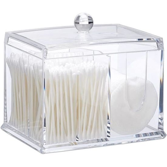 IDesign Boîte De Rangement Transparente Avec Couvercle – Distributeur Coton-Tiges, Cotons Et Cosmétiques, Idéal Salle De Bain