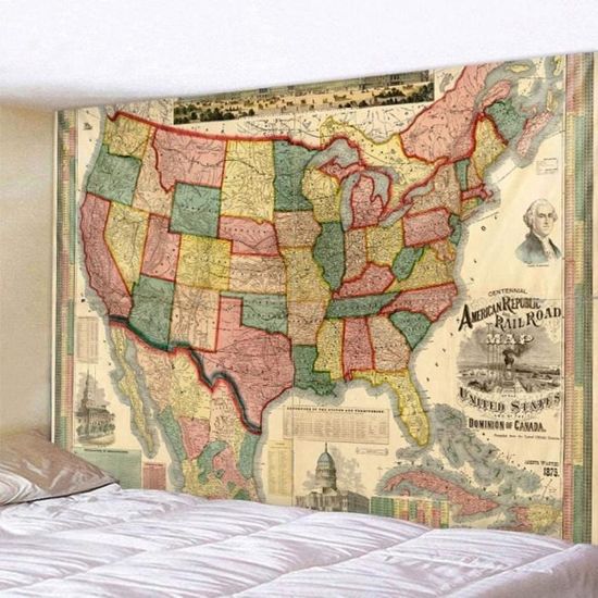 Tenture Murale Carte Du Monde Rétro - 200x150 Cm, Tissu Polyester