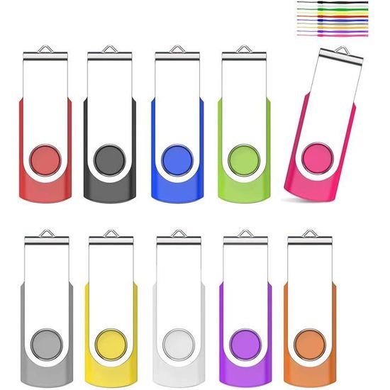 Lot De 10 Clés USB 16 Go - 5 Couleurs, USB 2.0 Avec étiquettes, Pour Sauvegarde Et Transfert - 13