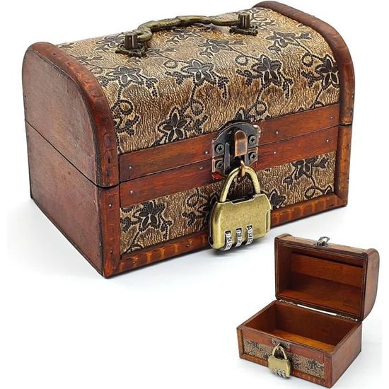 Coffre Au Trésor En Bois Vintage Avec Serrure à Combinaison - 19x12x12.7 Cm - Pour Bijoux, Souvenirs - Décoration Bureau