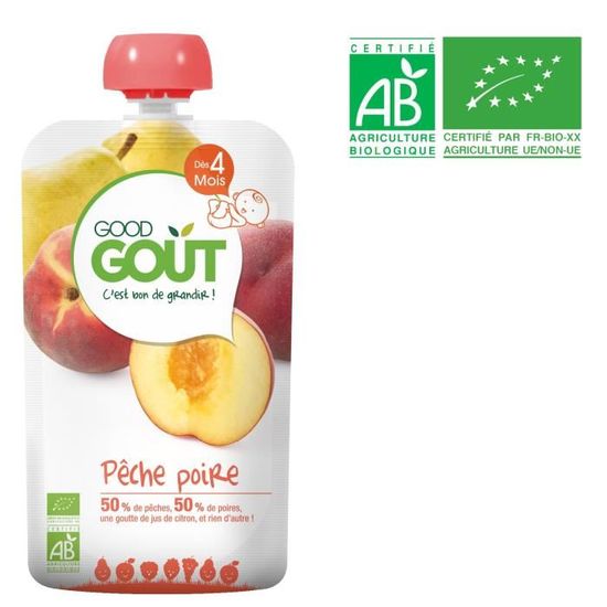 Good Goût Gourde Compote de Fruits Poire Pêche +4m Bio 120g Achat