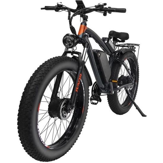 Vélo VTT Électrique Double Moteur 1000W*2 26" Fat Bike 22Ah 55KM-H Max 21 Vitesses - GUNAI GN88 - Noir