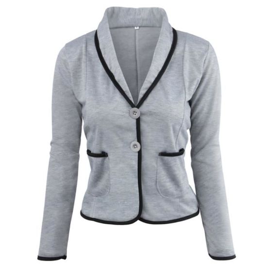 Veste courte femme manches longue gris Veste decontractee veste de Costume grande taille Blouson gilet Blazer uni Veston de travail Gris clair Cdiscount Pret a Porter