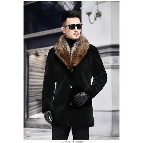 Manteau En Laine Homme Coupe Ajustée - Manteau D'Hiver Affaires Longueur Moyenne Avec Revers, Col Simple, Poches